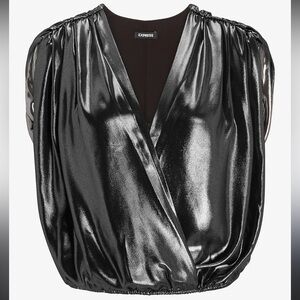 Express Shimmering Black Wrap Blouse